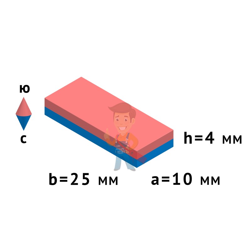 Неодимовый магнит прямоугольник 25х10х4 мм, N52 - фото 3