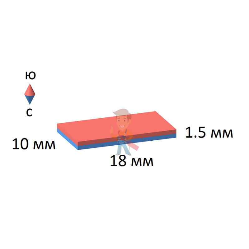 Неодимовый магнит прямоугольник 18х10х1.5 мм - фото 2