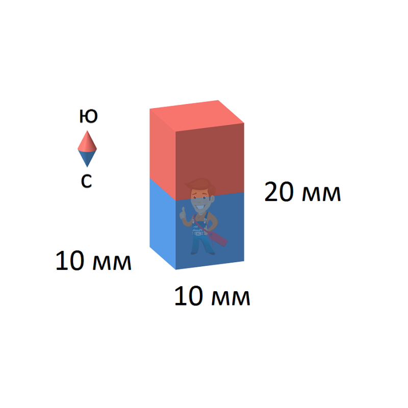 Неодимовый магнит прямоугольник 10х10х20 мм - фото 2