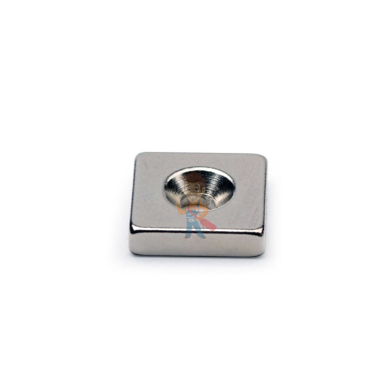 Неодимовый магнит прямоугольник 12х12х3 мм, N33SH, с зенковкой - фото 1