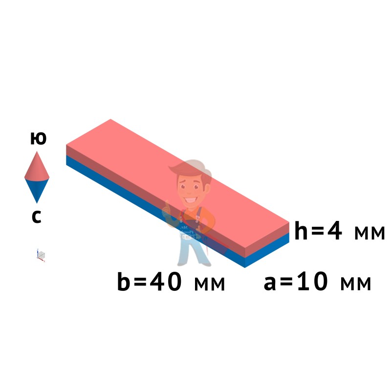 Неодимовый магнит прямоугольник 40х10х4 мм, N50 - фото 5