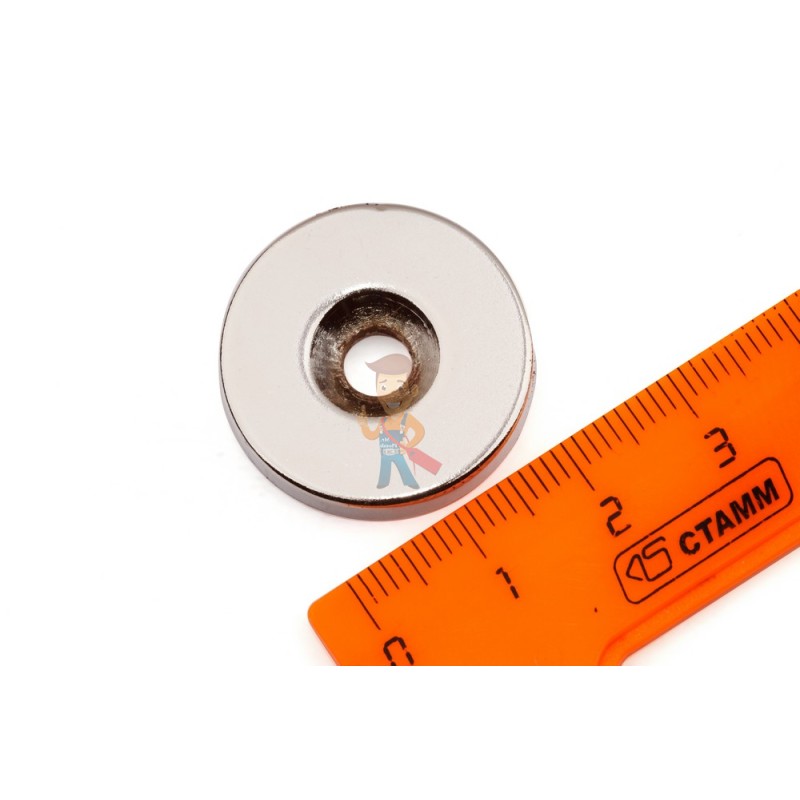 Неодимовый магнит диск 25х5 мм с зенковкой 5.5/10 мм - фото 1