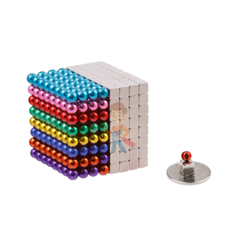 Forceberg Cube - куб из магнитных шариков и кубиков 5 мм, цветной/стальной, 512 элементов - фото 2