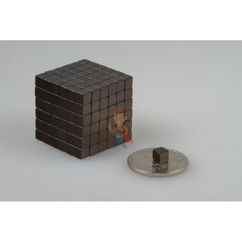 Неодимовый магнит прямоугольник 4х4х4 мм, черный, N35 - фото 3