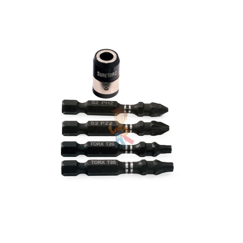 Набор торсионных бит для ударного шуруповерта PH2, PZ2, T20, T25 50 мм, 4 шт с магнитной муфтой - фото 2
