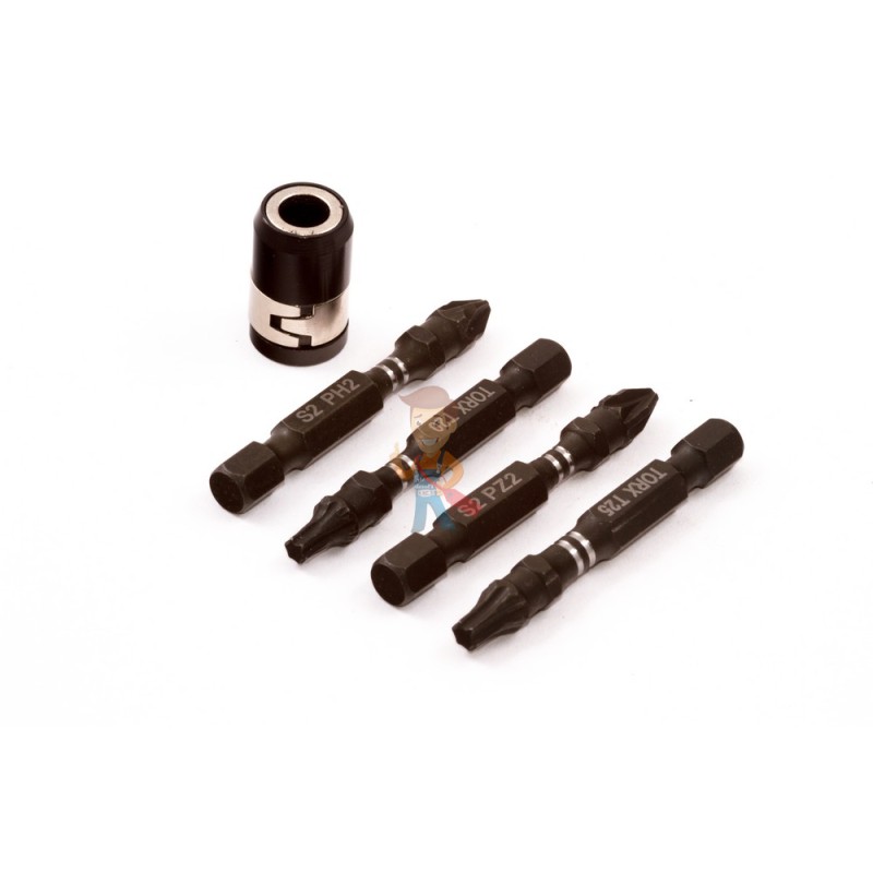 Набор торсионных бит для ударного шуруповерта PH2, PZ2, T20, T25 50 мм, 4 шт с магнитной муфтой - фото 3