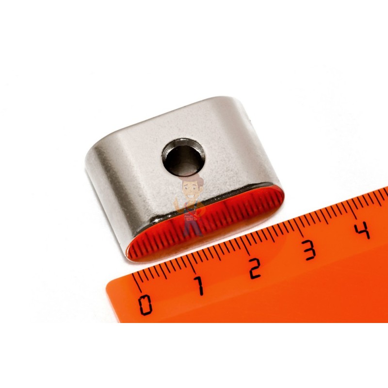 Неодимовый магнит прямоугольник со скругленными краями 30х20х14.5 с отверстием 6 мм, N52 - фото 2